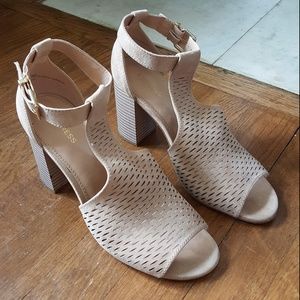 Express Perforated Ankle Strap Nude Block Heel 9